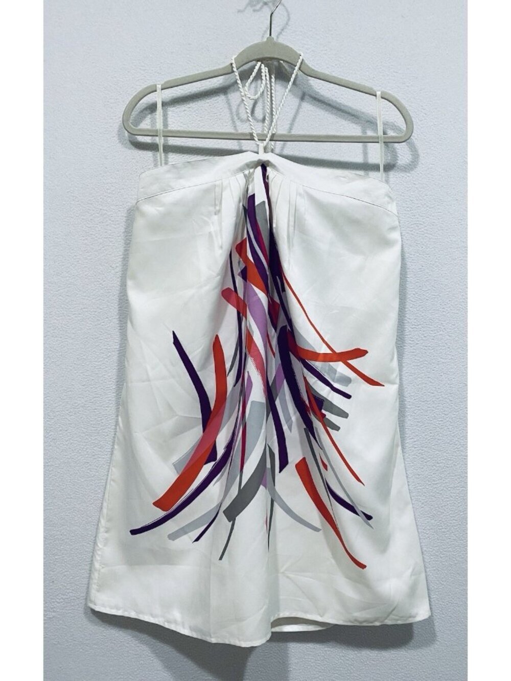 Gap Dress Womens XL White Abstract Print Satin Rope Tie Multi Way Beachy Y2K